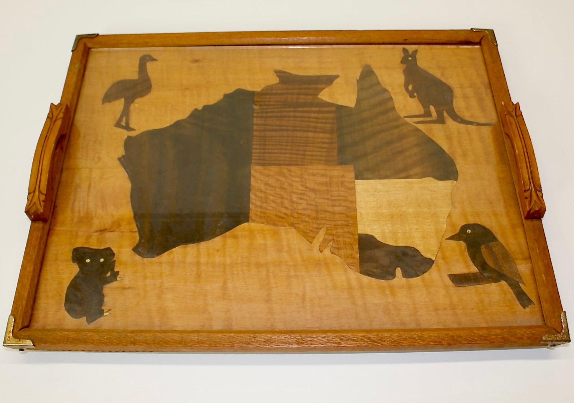 Vintage Inlaid Wood Australian Animals Serving Tray