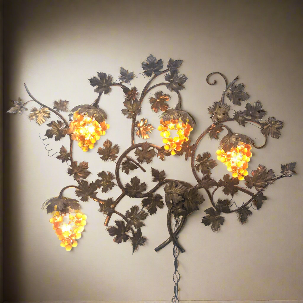 Murano Glass Grapes Wall Light on Sculptural Vine