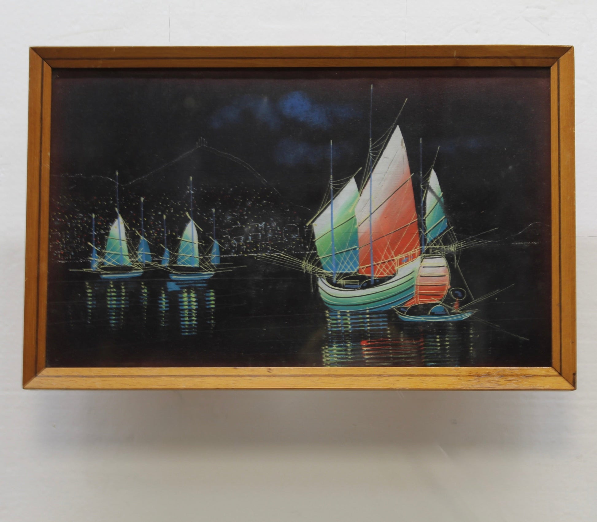 Framed Oriental Cityscape Painting on Silk
