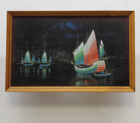 Framed Oriental Cityscape Painting on Silk