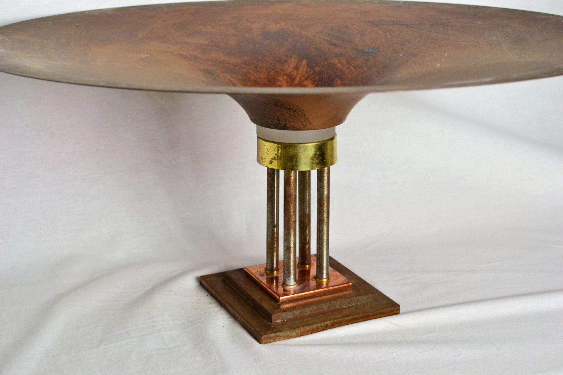 Monumental Vintage Copper Pedestal Bowl with Texture Glass from OffCenterModern