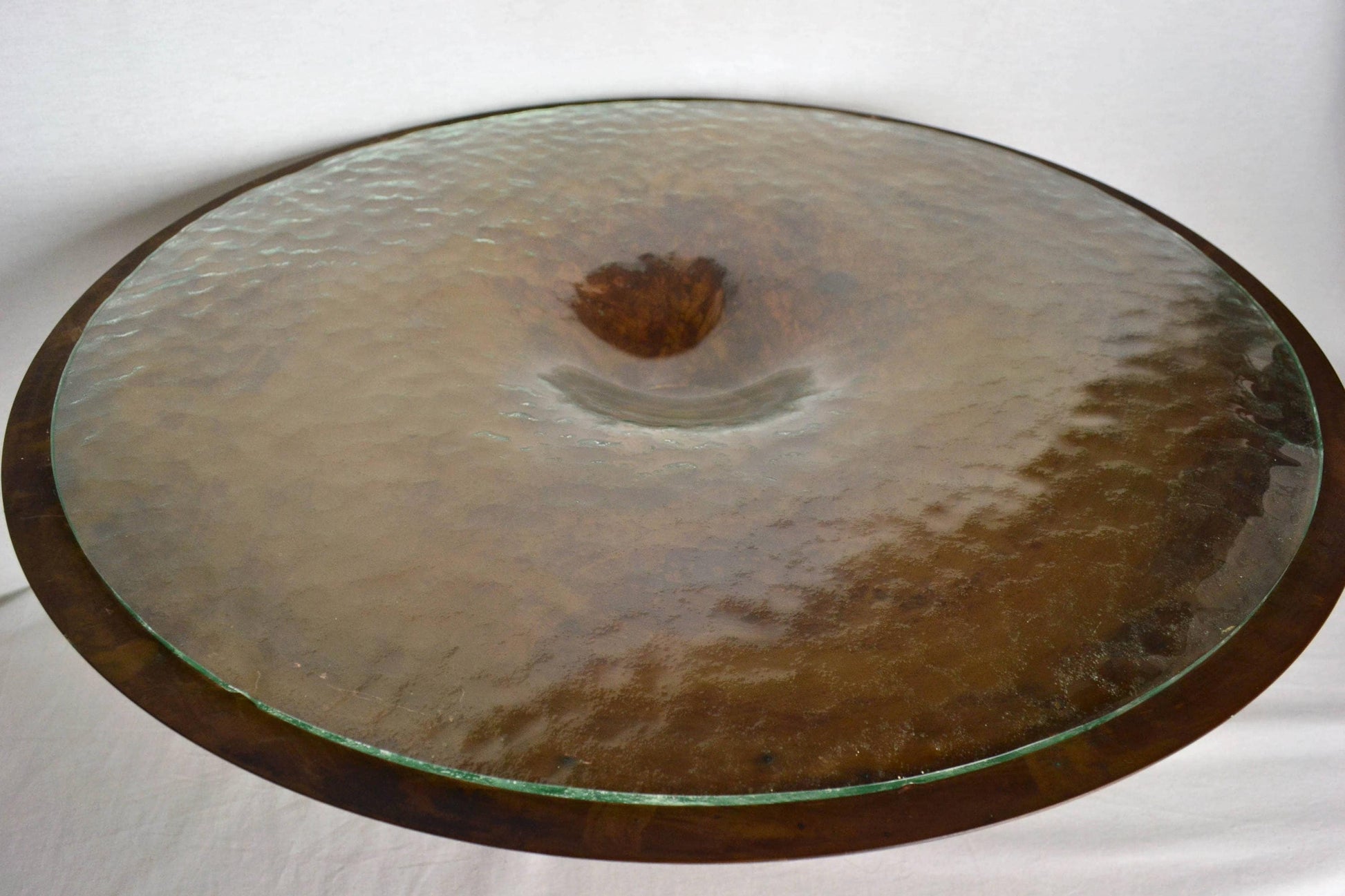 Monumental Vintage Copper Pedestal Bowl with Texture Glass from OffCenterModern