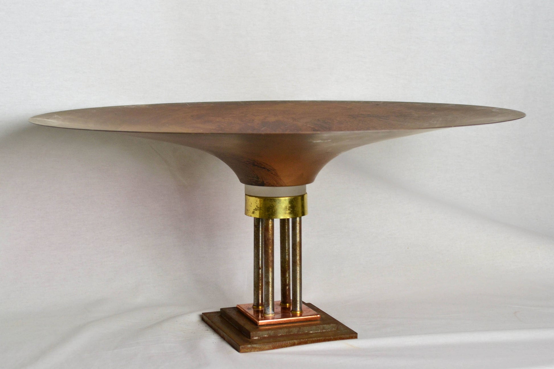 Monumental Vintage Copper Pedestal Bowl with Texture Glass from OffCenterModern