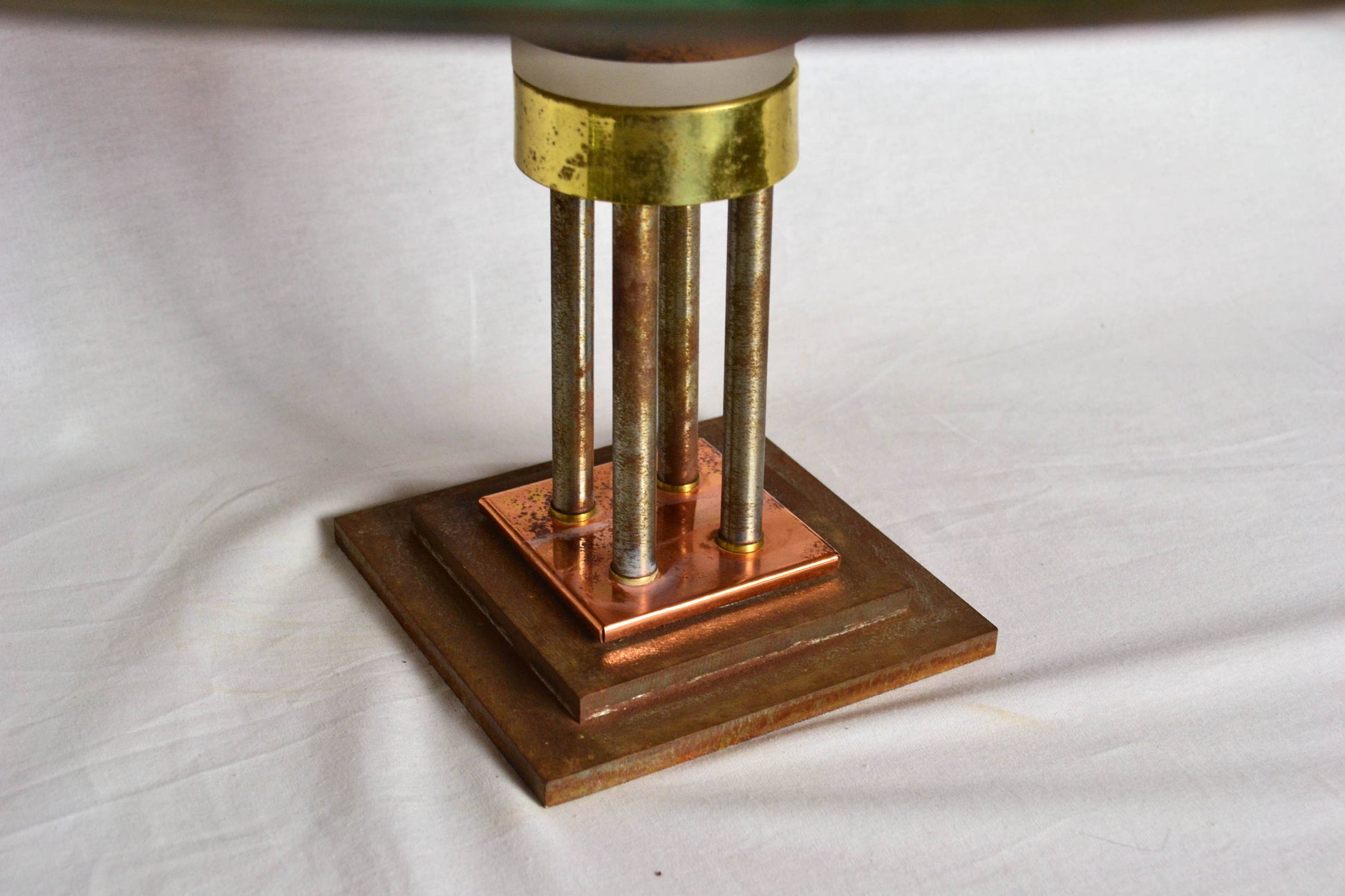 Monumental Vintage Copper Pedestal Bowl with Texture Glass from OffCenterModern