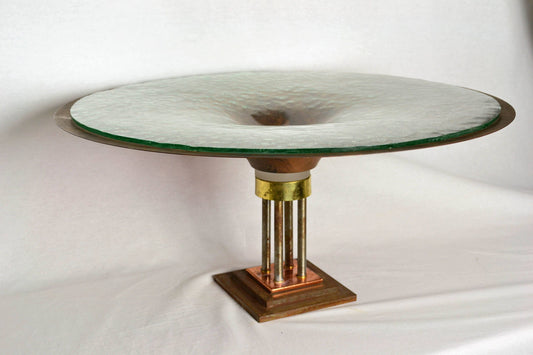 Monumental Vintage Copper Pedestal Bowl with Texture Glass from OffCenterModern