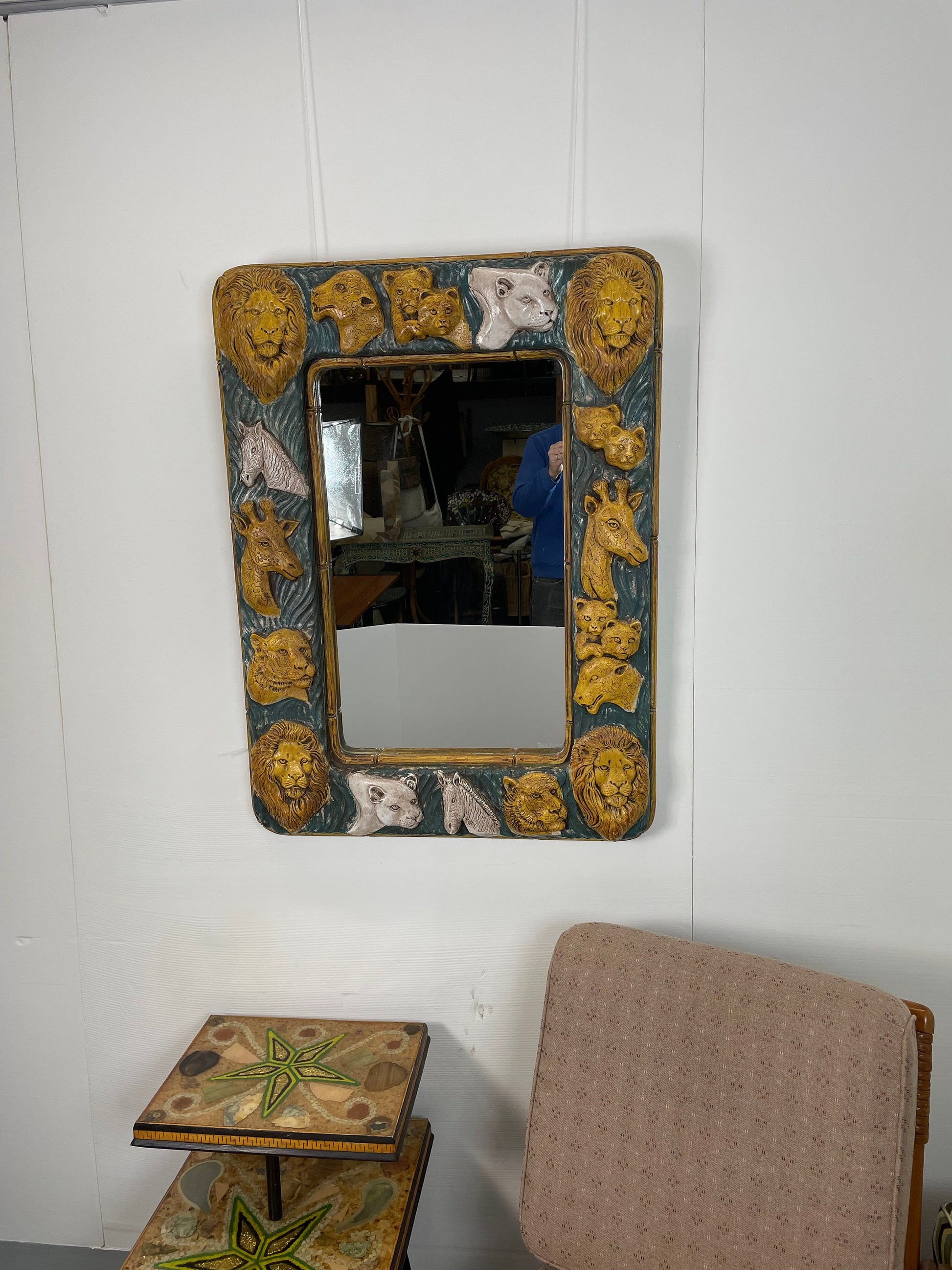 Vintage Wall Mirror | Safari Animals | Signed David Marshall from OffCenterModern