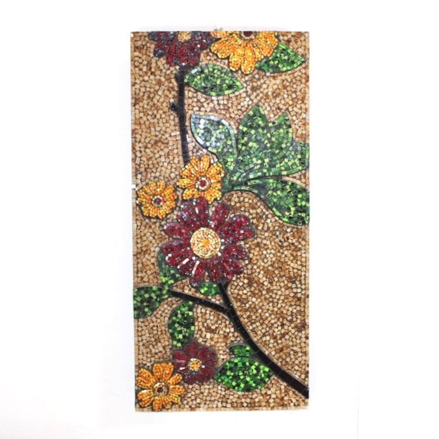 Tall Vintage Wall Art | Floral Glass Mosaic