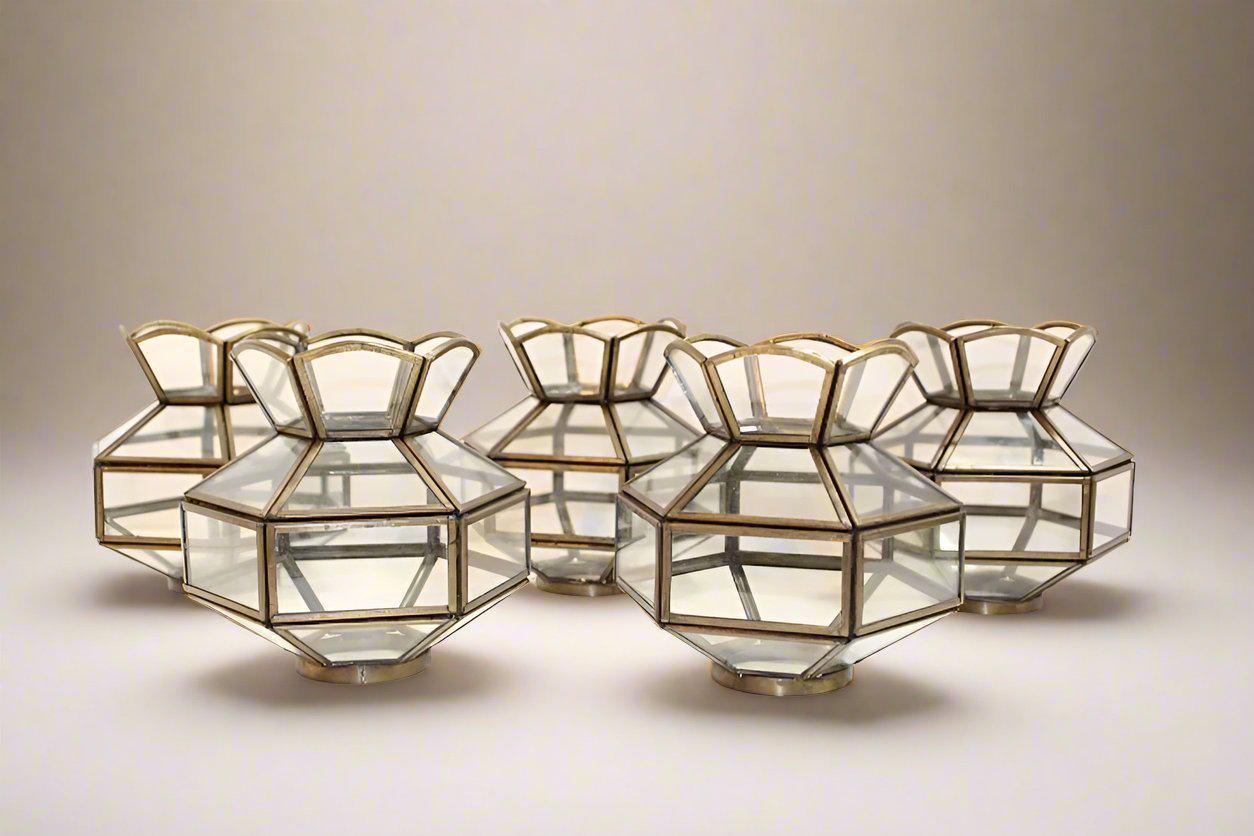 1970s Leaded Glass Replacement Chandelier Shades - OffCenterModern