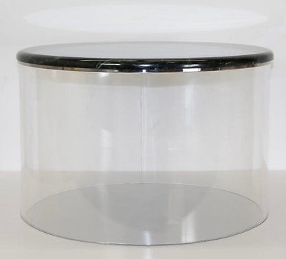 1970s Round Green Marble & Lucite Side Table - OffCenterModern