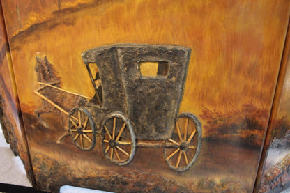 Antique Hand Painted Wood Fireplace Screen | Countryside Horse & Buggy - OffCenterModern