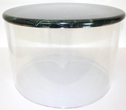 1970s Round Green Marble & Lucite Side Table - OffCenterModern
