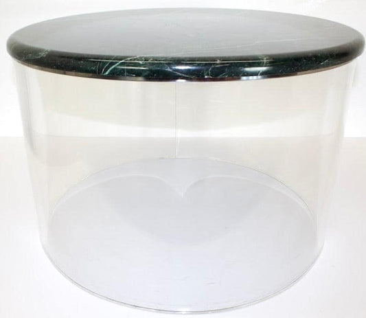 1970s Round Green Marble & Lucite Side Table - OffCenterModern