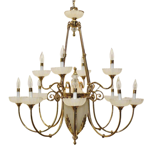 Georigan-Style Polished Brass 12-Arm Chandelier