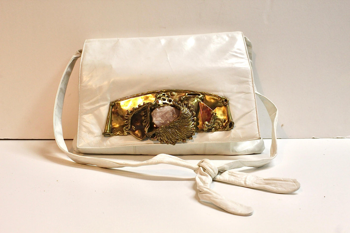 1970&#39;s Amethyst Quarts White Leather Purse | COPA Collection
