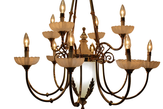 Georigan-Style Polished Brass 12-Arm Chandelier