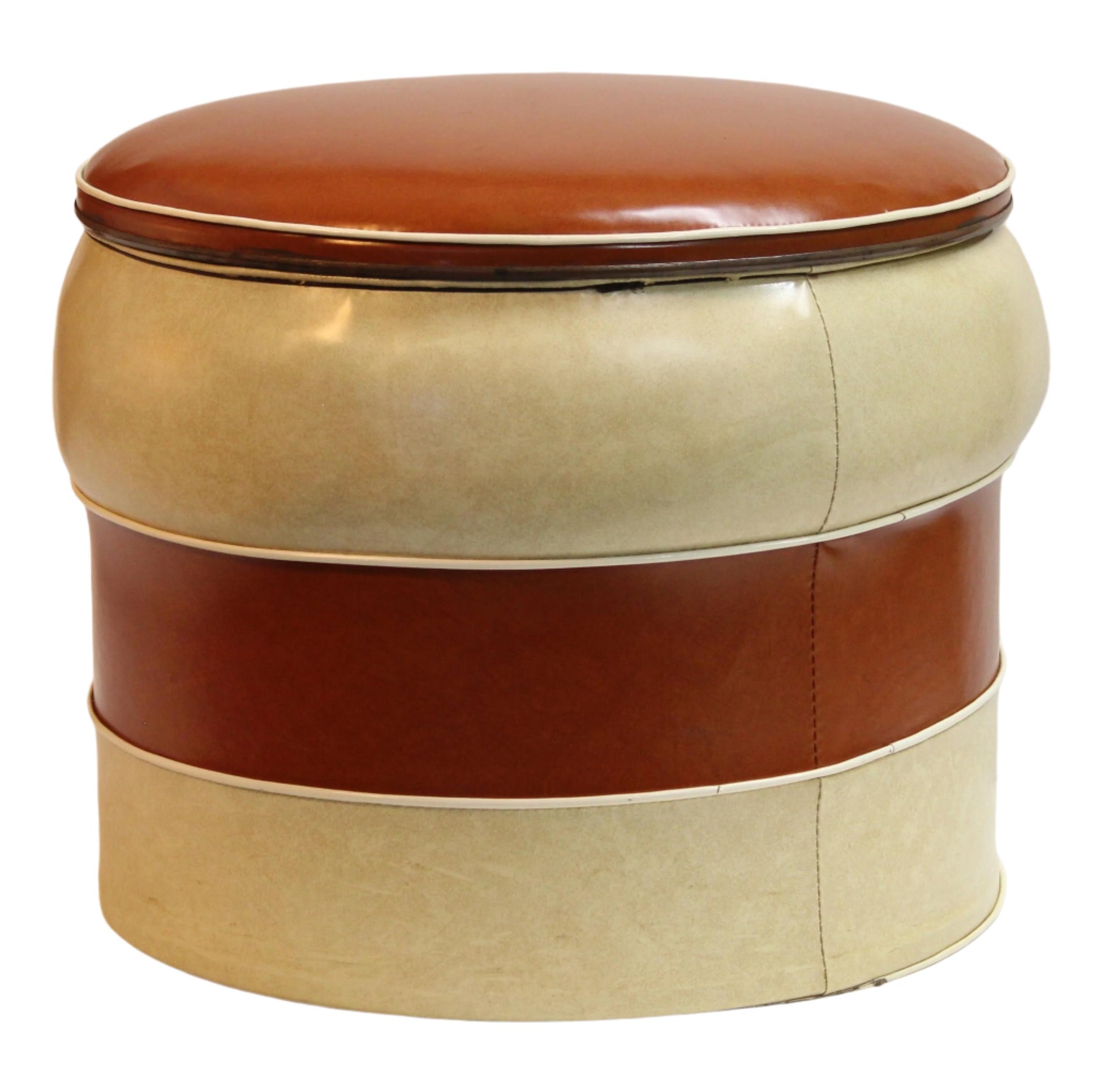 Retro Burnt Orange & Mableized Cream Vinly Hassock