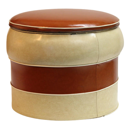 Retro Burnt Orange & Mableized Cream Vinly Hassock