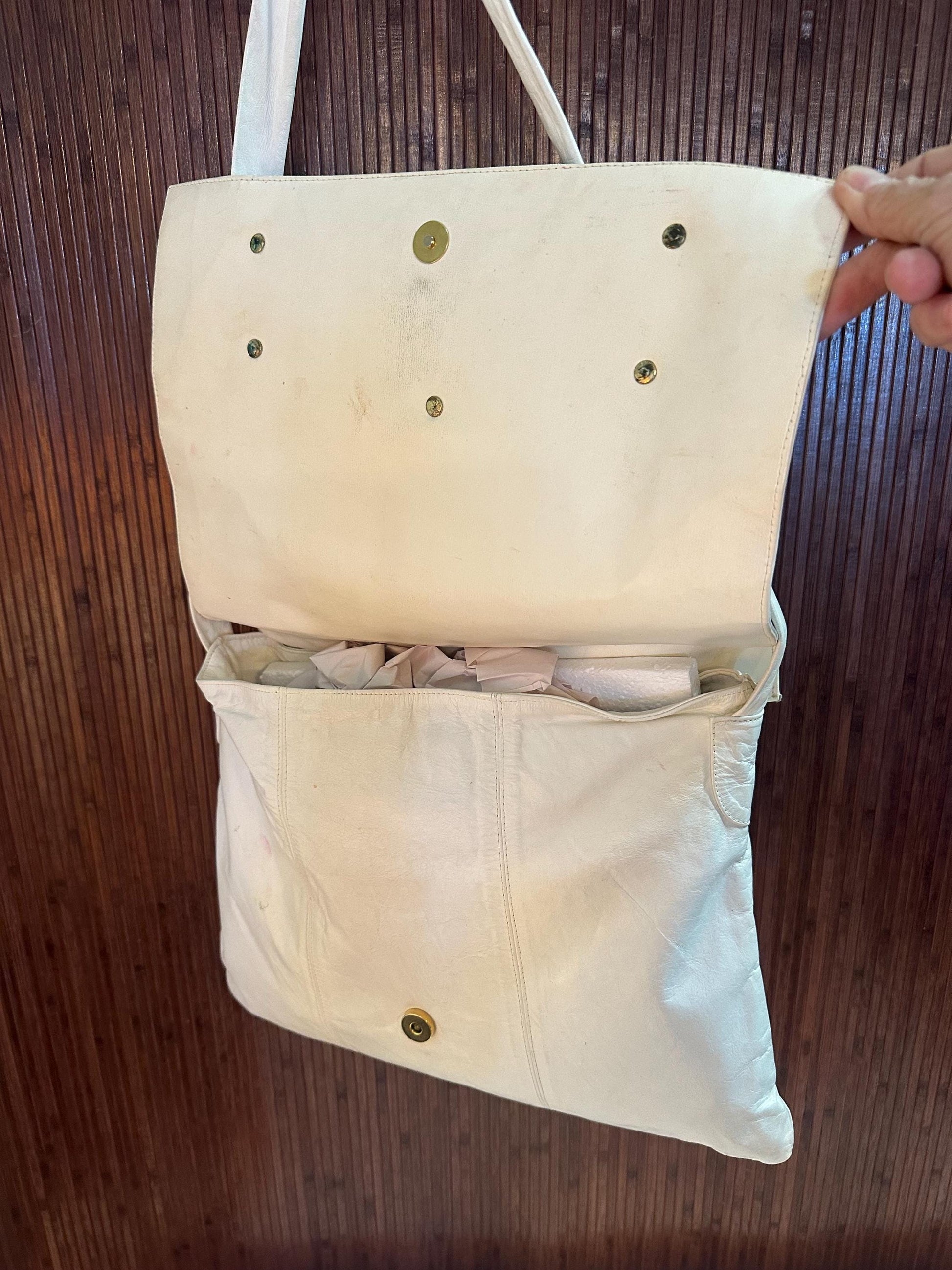 1970's Amethyst Quartz White Leather Purse | COPA Collection from OffCenterModern