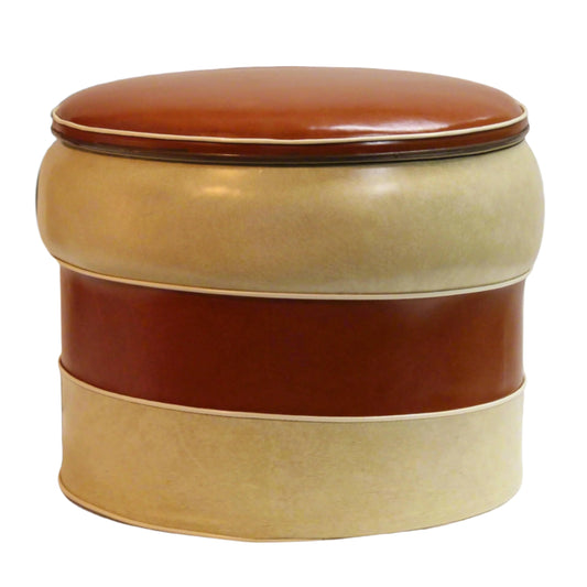 Retro Burnt Orange & Mableized Cream Vinly Hassock