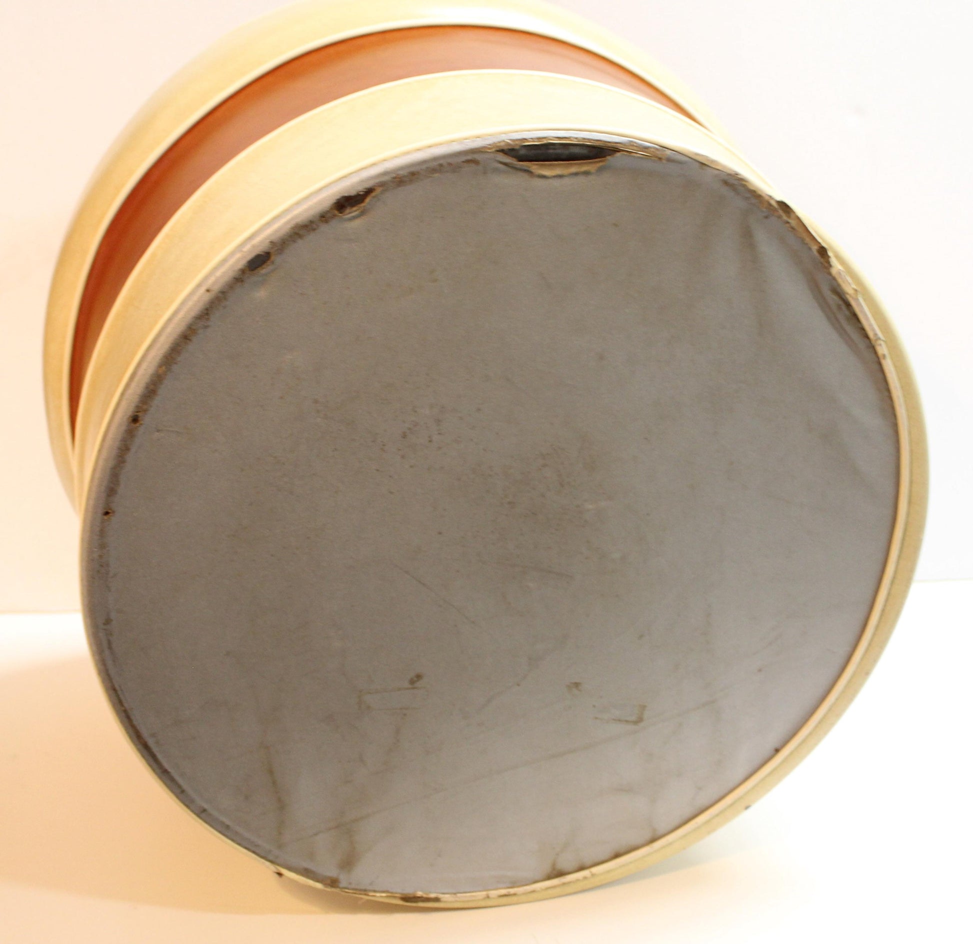 Retro Burnt Orange & Mableized Cream Vinly Hassock