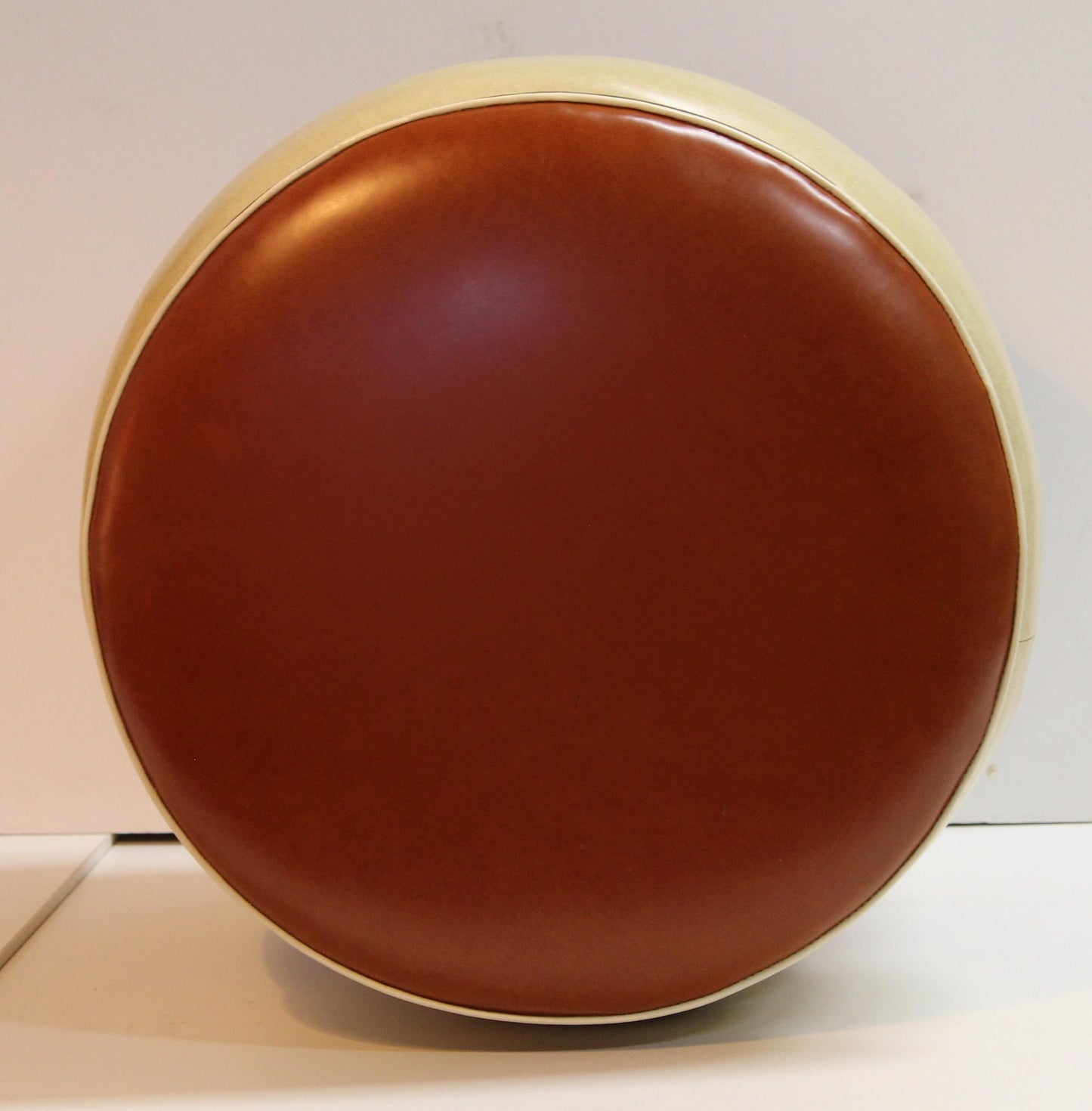 Retro Burnt Orange & Mableized Cream Vinly Hassock