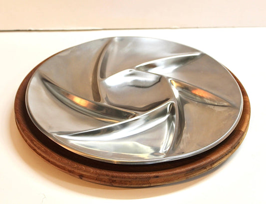 Contemporary Stainless Steel Serving Platter & Dansk Lazy Susan Set