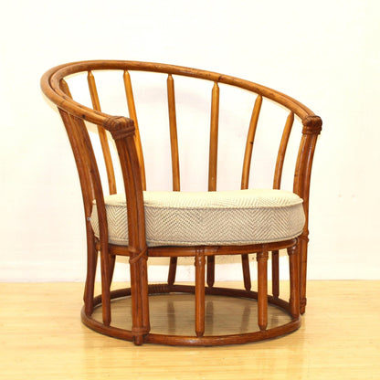 Vintage Barrel Back Rattan Armchair