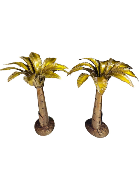 PAIR Bronze Pierced Palm Tree Candle Holders | Light Up Tree Trunk