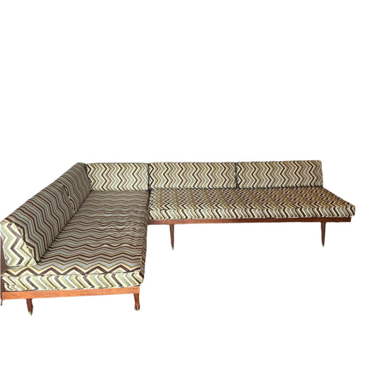 2 Piece Wooden Platform Sectional Sofa Daybeds with chevron upholstery

