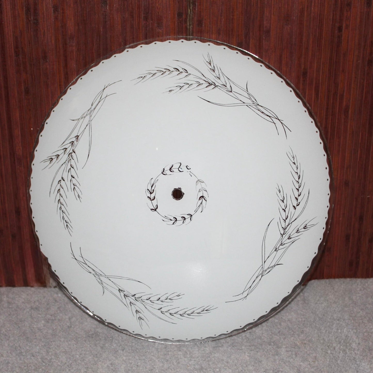 Vintage Round Glass Ceiling Light Shade w/ Wheat Design.