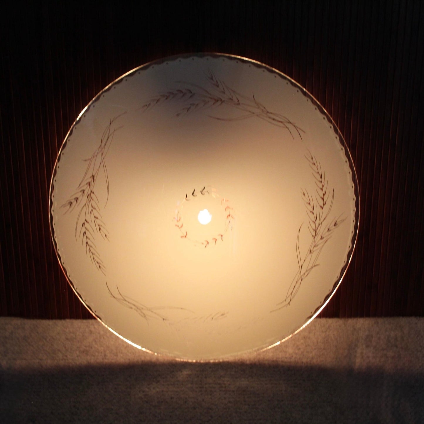 Vintage Round Glass Ceiling Light Shade w/ Wheat Design.