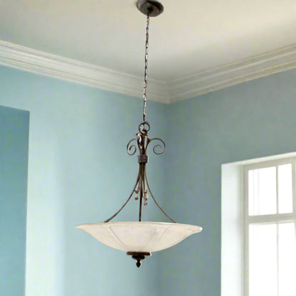 Iridescent Glass Shade Wrought Iron Chandelier