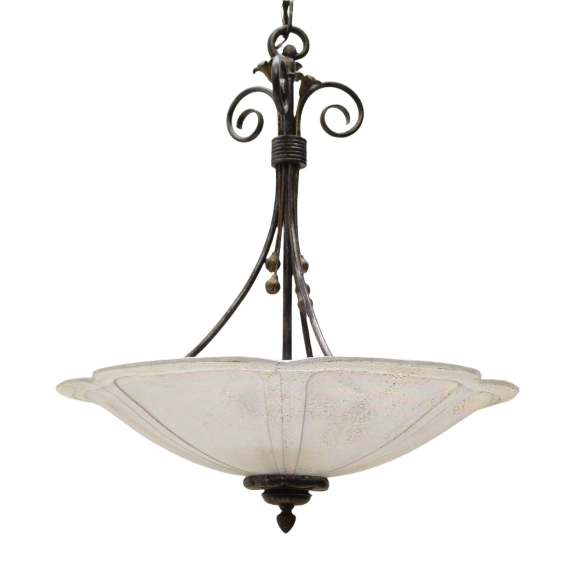 Iridescent Glass Shade Wrought Iron Chandelier