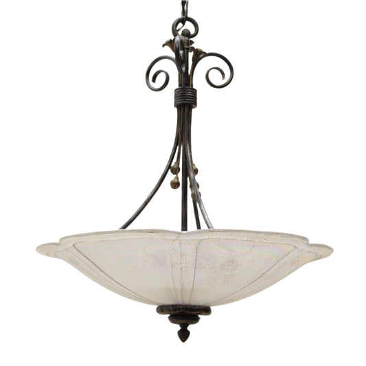 Iridescent Glass Shade Wrought Iron Chandelier