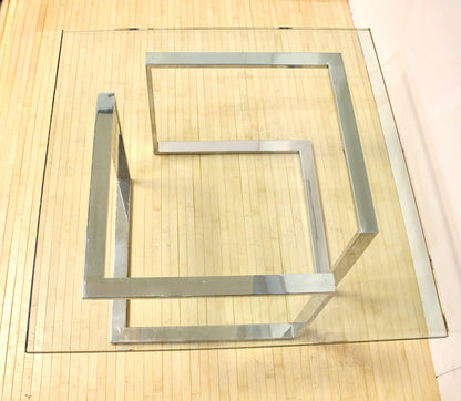 Vintage Thick Square Glass and Steel Coffee Table