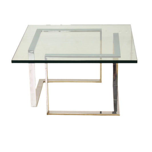 Vintage Thick Square Glass and Steel Coffee Table