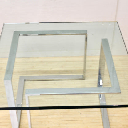 Vintage Thick Square Glass and Steel Coffee Table