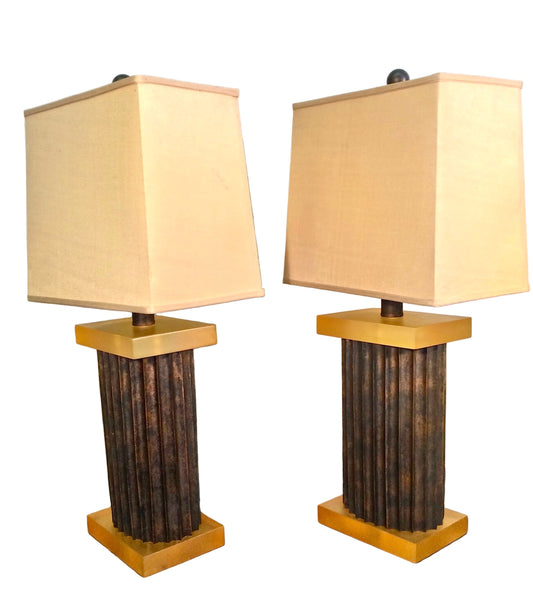 Pair Large Fluted Block Table Lamps