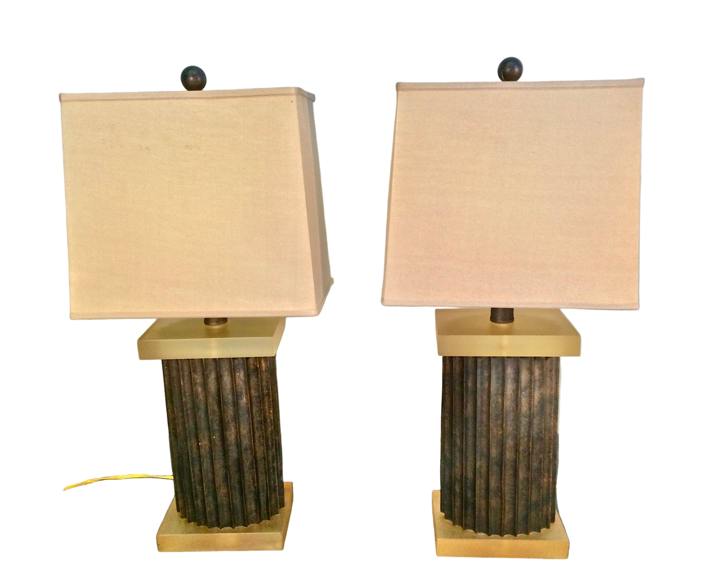 Pair Large Fluted Block Table Lamps