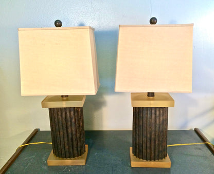 Pair Large Fluted Block Table Lamps