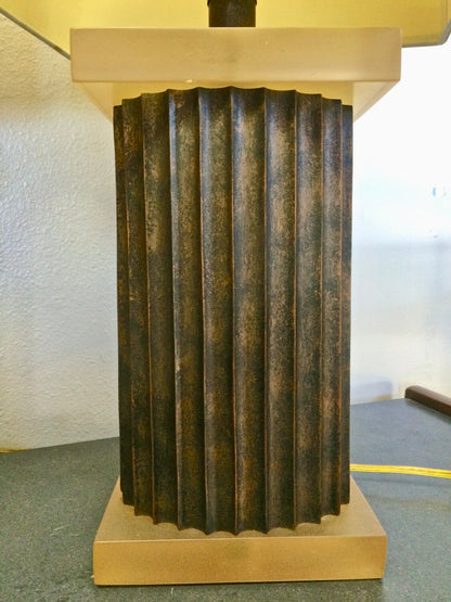 Pair Large Fluted Block Table Lamps