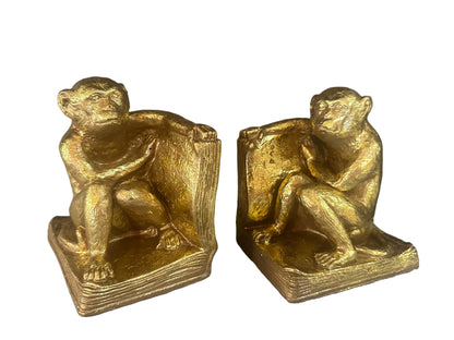 Gold Gilt Monkey Bookends | Pair from OffCenterModern