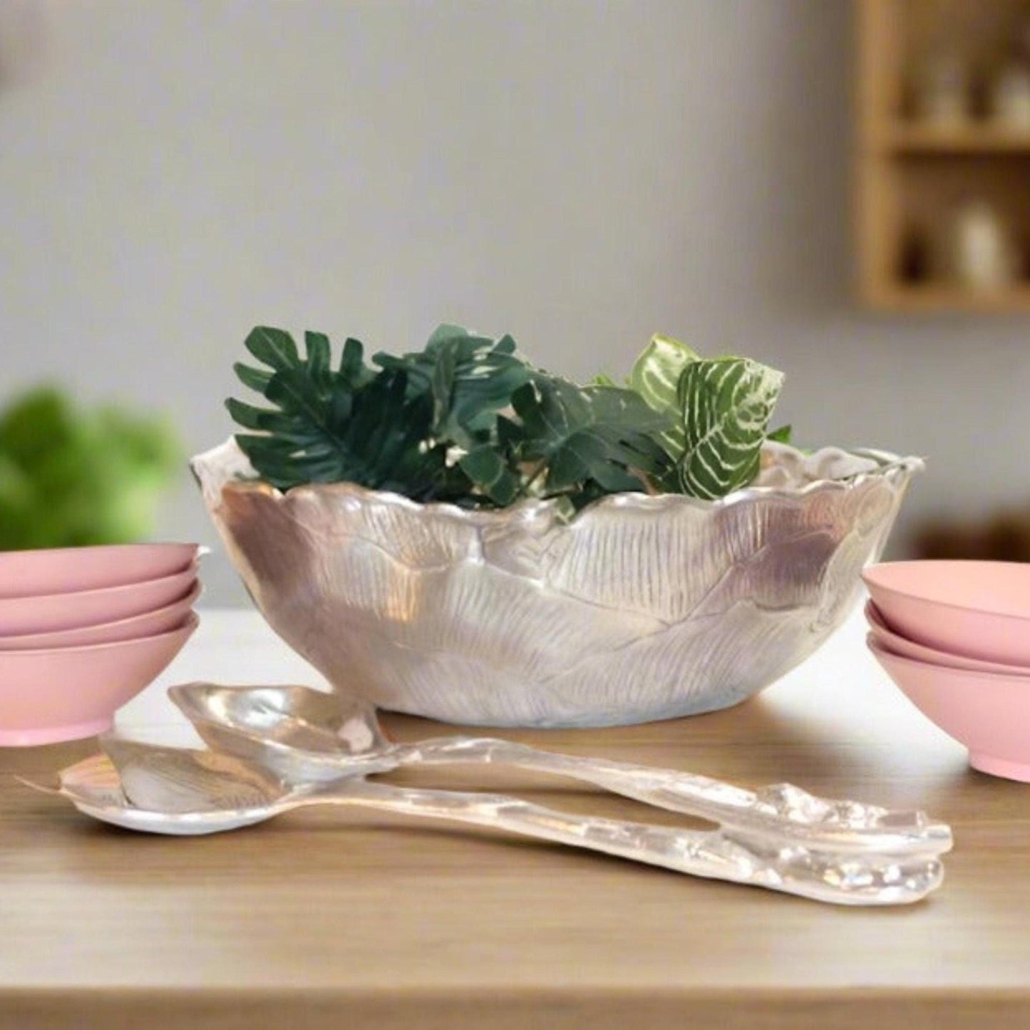 Vintage Arthur Court Bunnies &  Salad Bowl with Tulip Serving Utensils