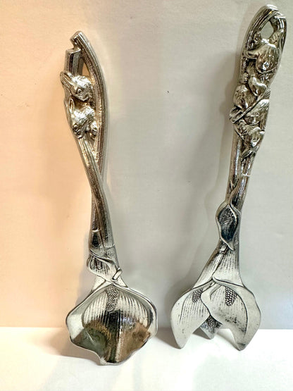 Vintage Arthur Court Bunny Salad Bowl with Bunny Serving Utensils