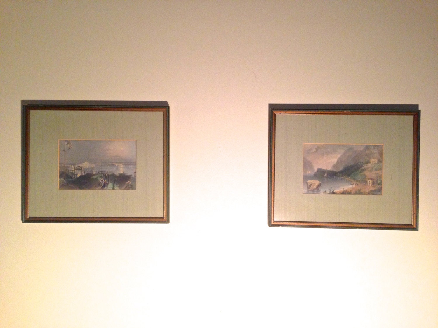 PAIR Antique 1848 Framed Prints of Boston Harbor | WH Bartlett Steel Print | from OffCenterModern