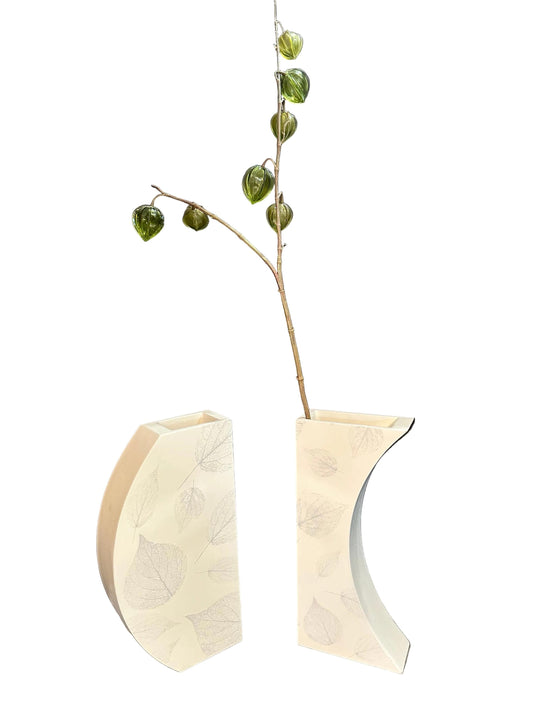 Pair Large Geometric Postmodern Vases with Leaf Design from OffCenterModern