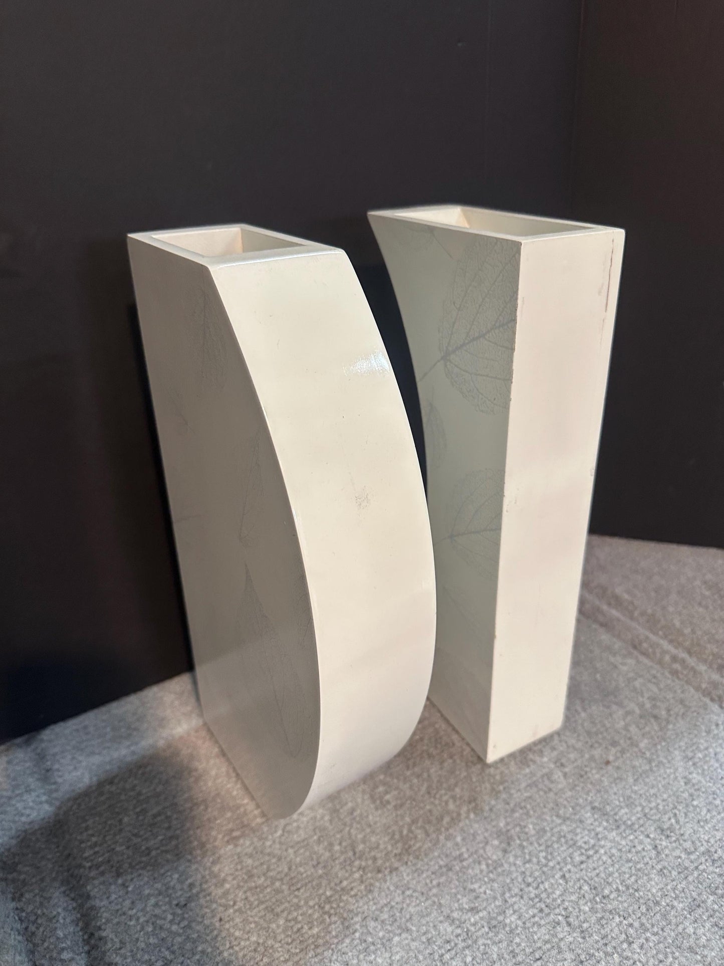 Pair Large Geometric Postmodern Vases with Leaf Design from OffCenterModern
