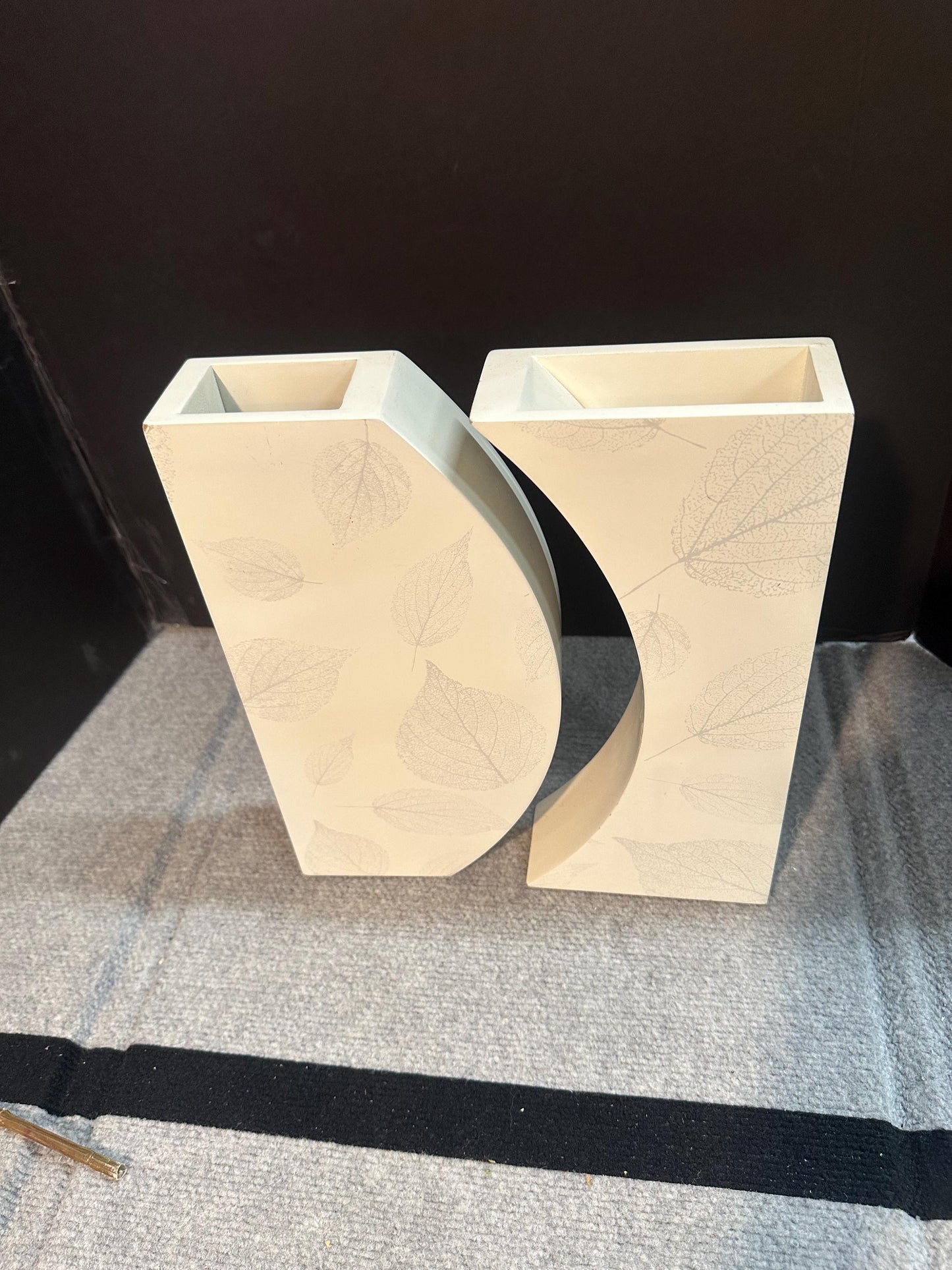 Pair Large Geometric Postmodern Vases with Leaf Design from OffCenterModern