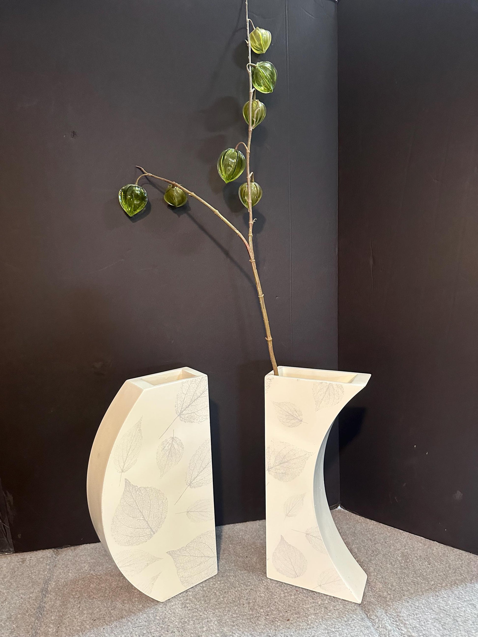 Pair Large Geometric Postmodern Vases with Leaf Design from OffCenterModern