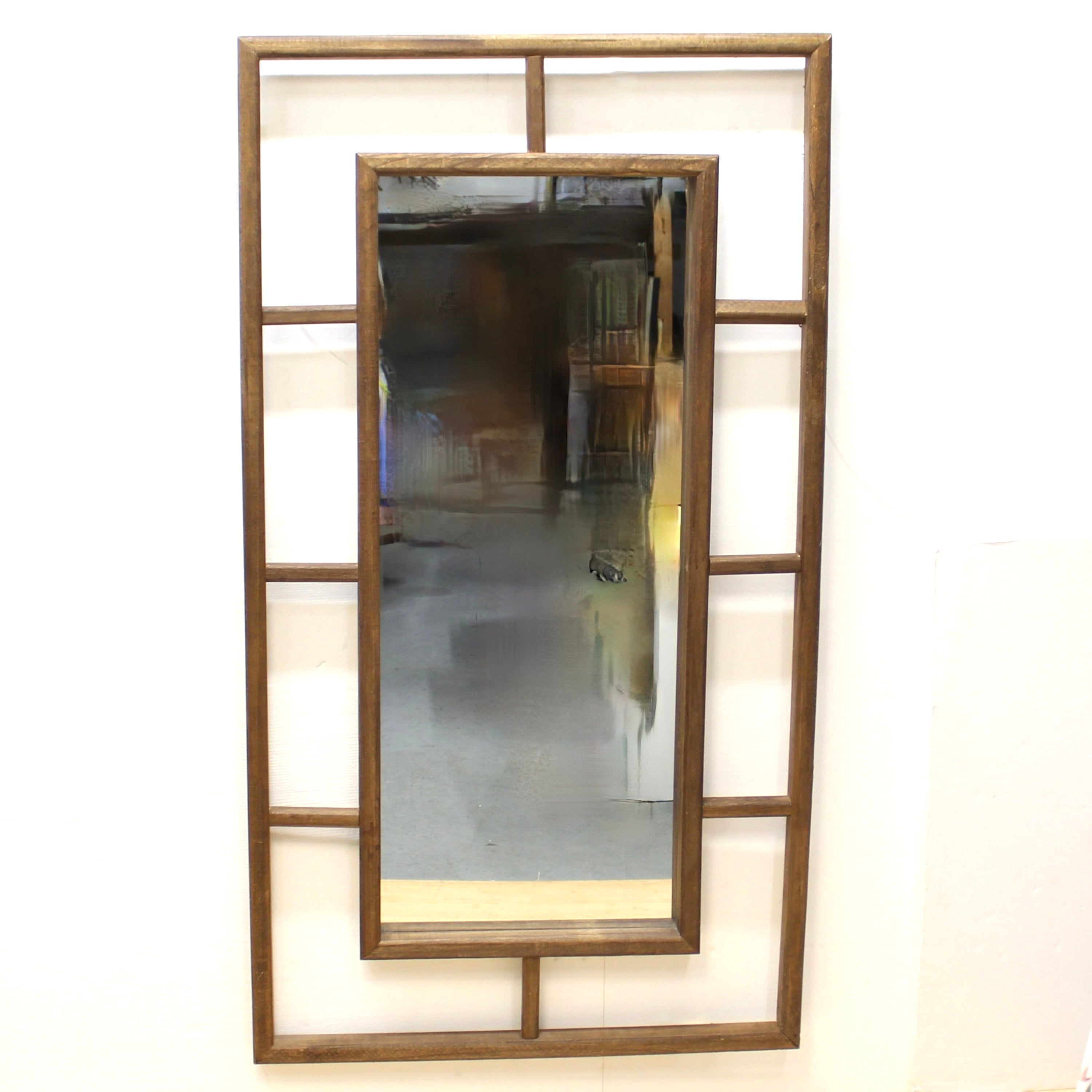 Extra Large 68 Inches Vintage Rustic Wood Grid Wall Mirror – Off Center ...